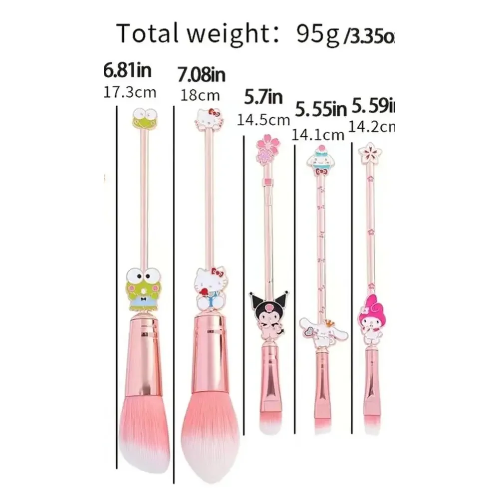 Hello Kitty Pink Metallic Metal Cosmetic Makeup Brushes Brush Set Kawaii Cute